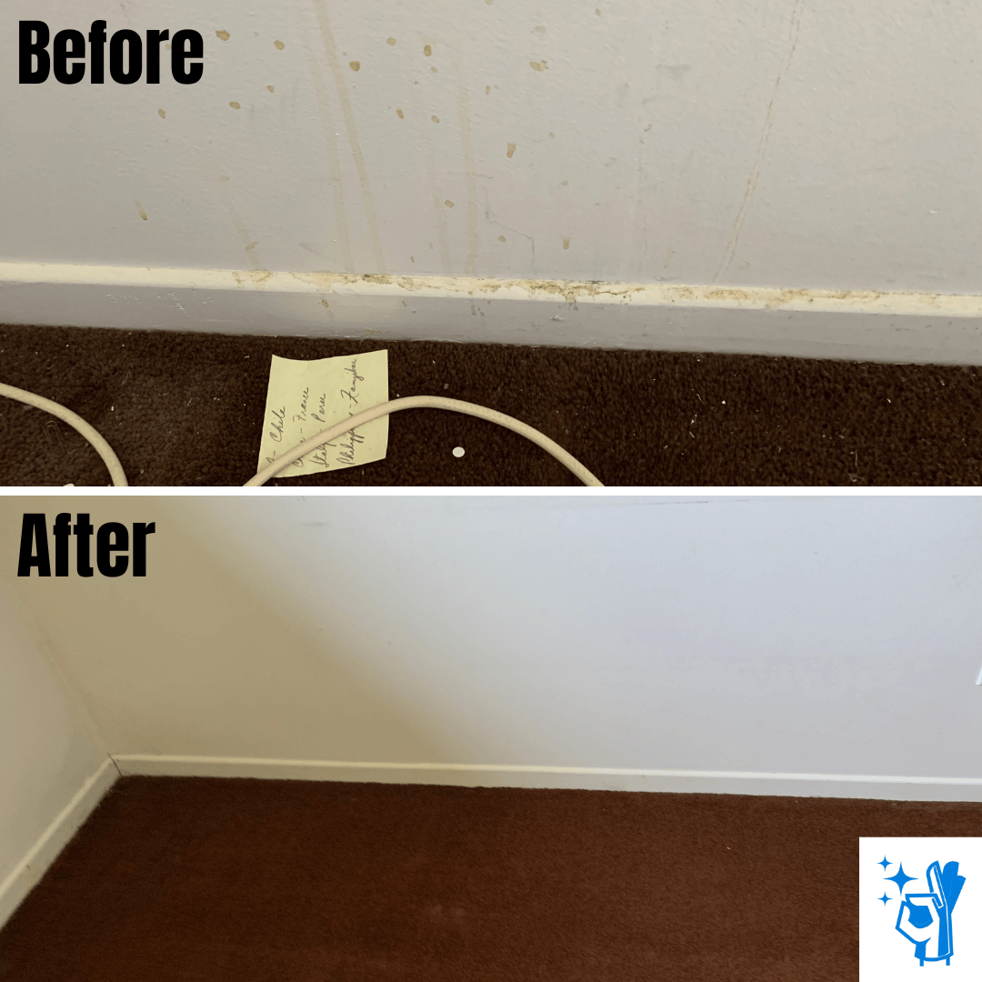 Before and after cleaning a dirty wall