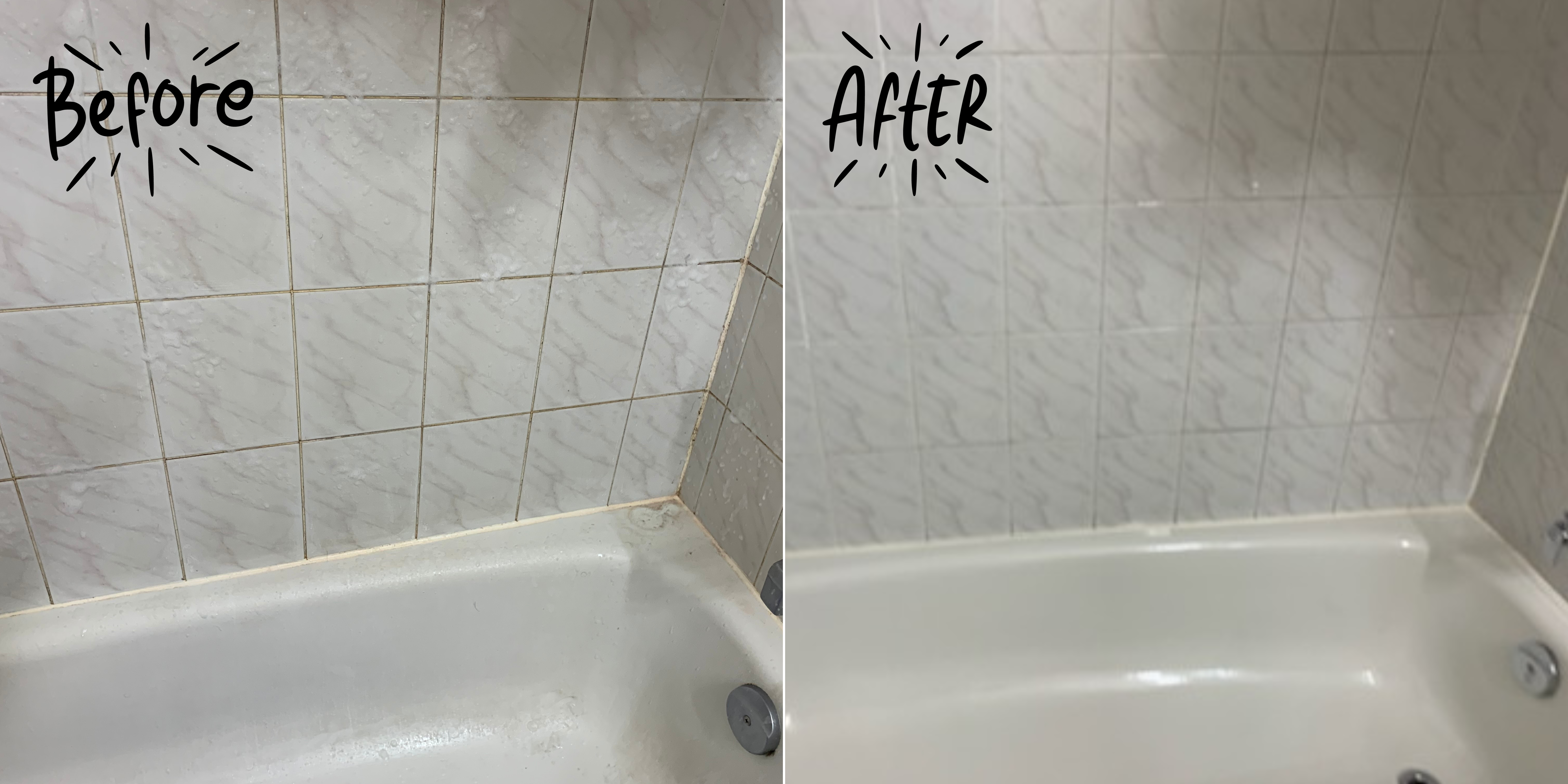 A before and after picture of the bathtub.