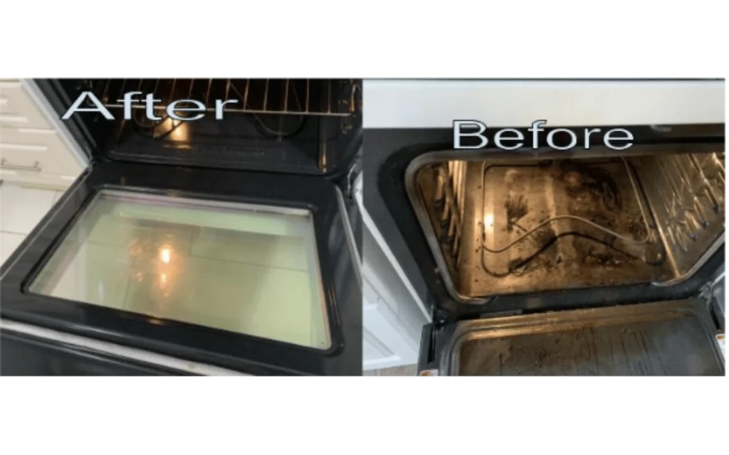 A before and after picture of the oven.